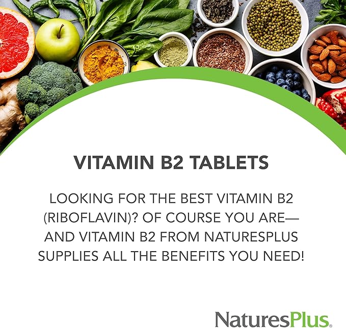 Natures Plus Vitamin B2 (Riboflavin) - 250 mg, 60 Vegetarian Tablets, Sustained Release - Natural Energy & Metabolism Booster, Promotes Overall Health - Gluten-Free - 60 Servings