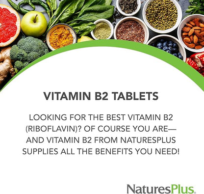 Natures Plus Vitamin B2 (Riboflavin) - 250 mg, 60 Vegetarian Tablets, Sustained Release - Natural Energy & Metabolism Booster, Promotes Overall Health - Gluten-Free - 60 Servings