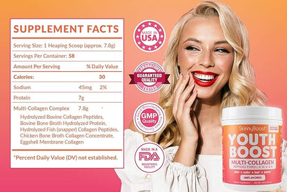 SkinnyBoost Instant Skinny Coffee Unflavored + Youth Boost Multi-Collagen Peptides Unflavored Bundle – Slimming Coffee & Collagen for Skin, Hair, Joints