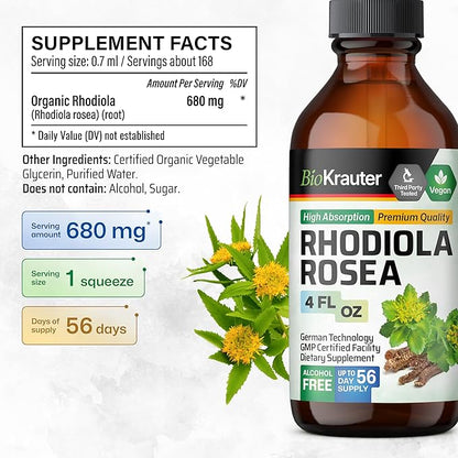 BIO KRAUTER Rhodiola Rosea Tincture 4 Fl. Oz. & Bacopa Tincture 4 Fl. Oz.