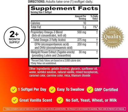 Omega-3 Blend Total Body + Refresh 500mg Softgels, MegaRed (65 count in a bottle), Easily Absorbed Krill Oil, To Support Your Heart, Joints, Brain & Eyes