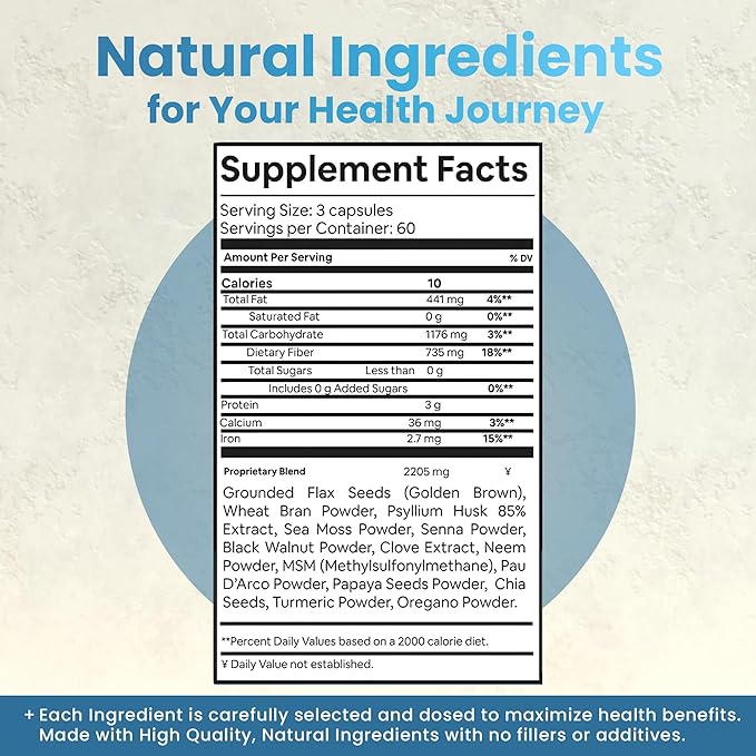 Atlantic Naturals Sea Moss 7-Day Colon & Gut – with Psyllium Husk Senna Powder, Golden Flax, Turmeric & Herbs for Digestive Health, Bloating, & Natural Flushing for Women & Men - 180 Capsules.