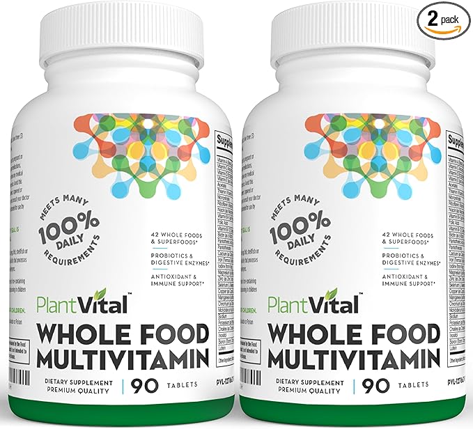 Plantvital Whole Food Multivitamin - Multivitamins with 42 Superfoods Raw Veggies and Fruits Vitamins Earth Energy Fruits and Veggies Supplement Pure Fruit and Vegetable Supplements - 180 Tablets