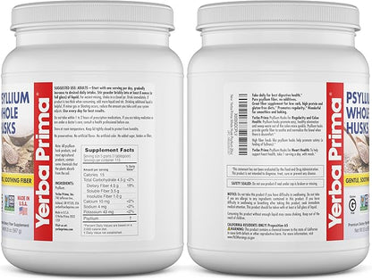 Yerba Prima Psyllium Whole Husks Fiber Supplement - Colon Cleanse - Gut Health - Vegan Non-GMO Gluten Free - 20oz
