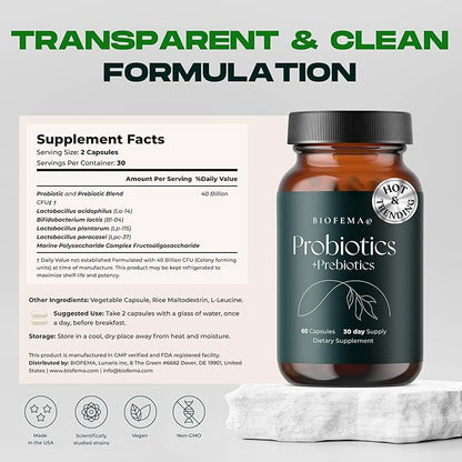 Targetted Delivery Probiotics + Prebiotic for Women - Probiotics for Digestive, Gut Health and Body Balance- 40 Billion CFUs - 4 Highly Researched Good Bacteria Strains - 60 Vegan Capsules