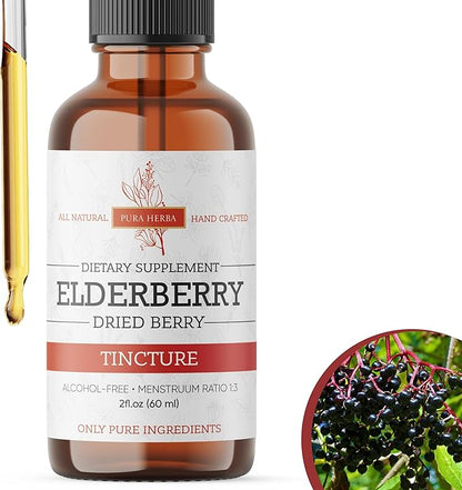 Elderberry Tincture – Organic Elderberry Extract Liquid Drops – Sambucus Herbal Supplement – Immune Support – Elderflower & Elderberry Blend – Alcohol-Free, 2 fl oz