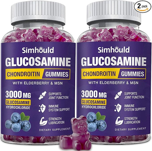 2 Packs Glucosamine Chondroitin Gummies - 3000MG Extra Strength Joint Support Supplement with MSM & Elderberry, Flexibility, Antioxidant Immune Support Gummy for Adults, Men & Women