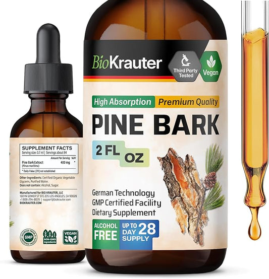 BIO KRAUTER Pine Bark Extract - Rich in Antioxidants Liquid Supplement - 400 mg French Maritime Pine Bark Extract Drops - Vegan, Alcohol & Sugar Free - 2 Fl Oz