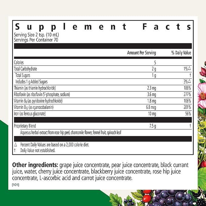 Floradix Floravital Liquid Iron & Vitamins Formula - Liquid Iron Supplement with B Complex Vitamins, Vitamin C & Herbs for Energy Support - Vegan, Gluten-Free, Yeast- Free, Non-GMO - 23.7 Fl Oz