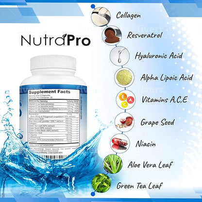 NutraPro Anti Wrinkle and Ageless Skin Vitamins - Dermal Repair Complex for Skin Repair with Collagen & Resveratrol & Alpha - Lipoic Acid & Hyaluronic Acid Supplement to Renew Skin