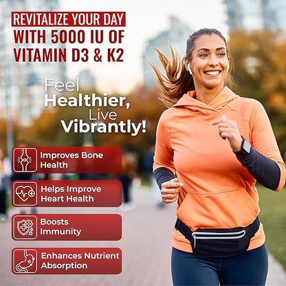 KEN Liposomal Vitamin D3 5000 IU + K2 (MK7) 100mcg, Bone Support Supplement, Enhanced Calcium Absorption, Supports Immune Function, Coconut Oil, No Seed Oil, Non-GMO 120 Halal Bovine Softgels