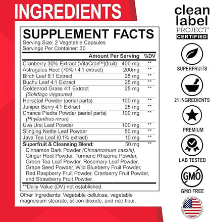 Kidney Cleanse & D Mannose Supplements - Kidney Detox Support Supplement, D-Mannose 500mg 1000mg Capsules - DMannose & Natural Cranberry to Support Kidneys, Bladder & Urinary Tract Health Supplements