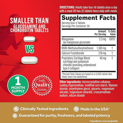 Move Free Ultra Pro with Quadruple Action Joint Support - Type 2 Collagen MSM Calcium Fructoborate & Manganese - Supports Joint Cartiliage Bone Connective Tissue, 120 Tablets (30 servings)