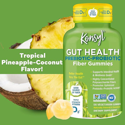 Konsyl Gut Health Prebiotic - Probiotic Fiber Gummies - Helps Support Digestive Health+ - Vegetarian Fiber Supplement Gummies for Adults- 56 Count
