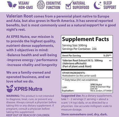 XPRS Nutra Valerian Root Extract Powder 4:1 - Premium Valerian Root Powder for Cognition - Vegan Friendly Herbal Sleep Assist (4 Ounce)