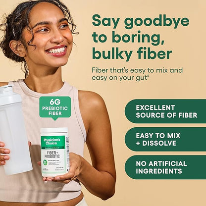 Physician's CHOICE Fiber & Probiotic Powder - Supports Regularity, Bloating, Gas, & Digestive Health - Organic Prebiotics - Sugar Free Fiber Supplement for Women & Men - Unflavored - 8.7oz