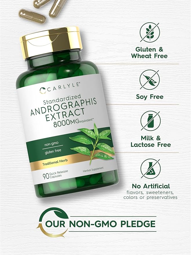 Carlyle Andrographis Paniculata Capsules | 8000mg | 90 Pills | Herb Extract Supplement | Non-GMO and Gluten Free
