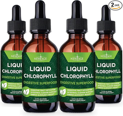 NEW AGE Chlorophyll Liquid Drops - Natural Concentrate – Energy Booster, Digestion and Immune System Supports, Internal Deodorant, Liver Function - (2 Fl Oz (Pack of 4))