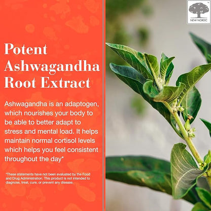 NEW NORDIC Ashwagandha Gummies, 300 mg Ashwagandha Root Extract, Sugar Free, Adaptogens for Men and Women, Delicious Mango Peach, 60 Gummies