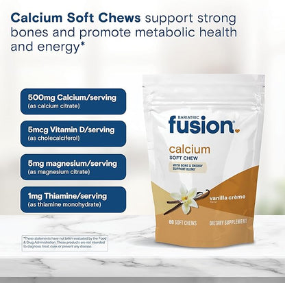 Bariatric Fusion Bariatric Calcium Chews | Calcium Citrate with Vitamin D3 Calcium Supplement Bariatric Vitamin | Sugar Free Calcium Citrate Chewable | Calcium Citrate 500mg | Vanilla | 60 Count