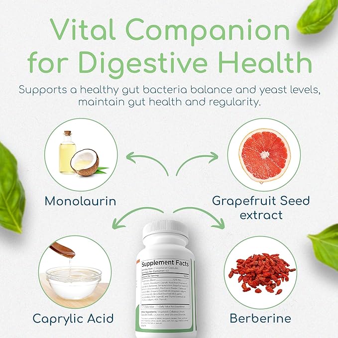 Microbiome Balance, Gut Health Supplements for Women and Men, Digestion Supplement with Monolaurin and Caprylic Acid, All-Natural Detoxification Supplement for Digestive Health, Digestive Boost 120 C