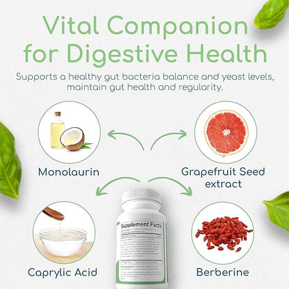 Microbiome Balance, Gut Health Supplements for Women and Men, Digestion Supplement with Monolaurin and Caprylic Acid, All-Natural Detoxification Supplement for Digestive Health, Digestive Boost 120 C