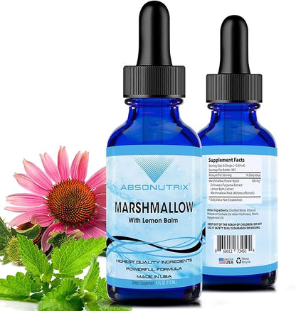 Absonutrix Marshmallow with Lemon Balm 390 mg, 4 Oz Liquid, 302 Servings, Made in USA, Quick Absorption, Quality Potent Ingredients, Non-GMO, GMP Certified, Cruelty-Free Products