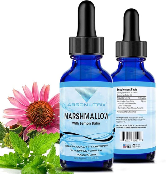 Absonutrix Marshmallow with Lemon Balm 390 mg, 4 Oz Liquid, 302 Servings, Made in USA, Quick Absorption, Quality Potent Ingredients, Non-GMO, GMP Certified, Cruelty-Free Products