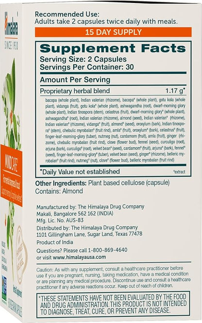 Himalaya MindCare, Nootropic Brain Supplement Booster for Mental Sharpness, Focus, Memory & Cognitive Wellness, 1170 mg, 60 Capsules