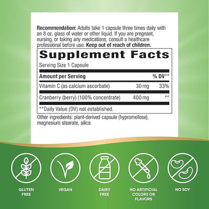 Nature's Way Premium Blend Cranberry, Urinary Tract Health Support*, with 100% Cranberry Concentrate, 400 mg Per Serving, 120 Capsules (Packaging May Vary)