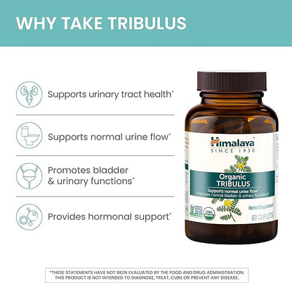 Himalaya Organic Tribulus Terrestris, Herbal Supplement for Urinary Support and Flow, Bladder Function, Prostate Support, Stamina, Male Energy, Non-GMO, USDA Organic, Vegan, 688 mg, 60 Caplets