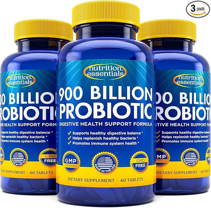 Probiotics for Women and Men - with Natural Lactase Enzyme & Prebiotic Fiber for Digestive Health - 80%+ Stronger Supplement for Gut Health Support - Vegan Raw Probiotic Formula, 3 Count of 60 Tablets