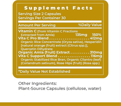 Premier Research Labs Vitamin C Supplement - Natural Vitamin C, Whole Food Vitamin C, Essential C Complex, Pure with Bioflavonoids & Organic Ingredients - 60 Vegetarian Capsules