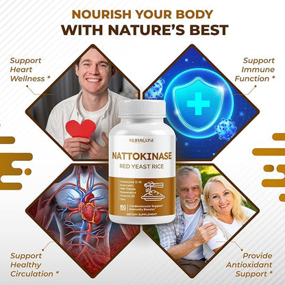 NATTOKINASE 11-in-1 Formula - with Red Yeast Rice Coenzyme Q-10 Quercetin, Milk Thistle, Resveratrol - Non-GMO, Gluten-Free, Soy-Free