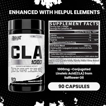 Nutrex CLA 90 Soft Gels - 1000mg Conjugated Linoleic Acid Active Blend from Safflower Oil - Stimulant-Free Metabolism Booster Pills for Weight Loss