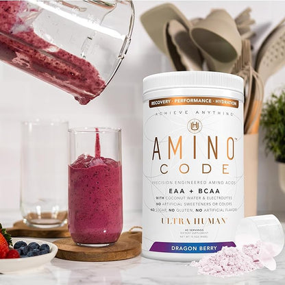 Amino Code | Essential Amino Acids + BCAAs + Coconut Water Electrolytes | Fast Hydration Workout Recovery Flavored Amino Energy Powder Drink | Clean Formula, 40 Servings - Dragonberry