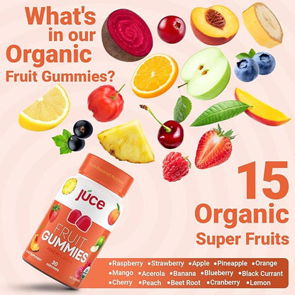 Juce Fruit Gummies with Peach Flavor - Superfood Gummies Delights for Optimal Health By Terra Kai Organics