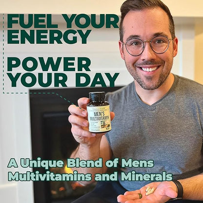 Multivitamin for Men - Daily Mens Multivitamins & Multiminerals with Vitamin D, Vitamin C, B12 Zinc & More. Essential Vitamins for Men for Energy, Focus, Stamina, Performance, Mens Health. 60 Capsules