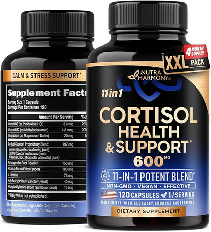 Cortisol Supplement for Women - Holy Basil | Ashwagandha | Rhodiola | L-Theanine - Plant-Based Hormone Balance - Mood, Focus & Sleep Support - Made in USA - Vegan, Non-GMO - 120 Capsules for 4 Months