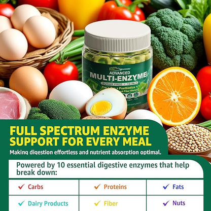 Digestive Enzymes Gummies for Women & Men, Multi-Enzymes with 90Billion CFU Probiotics and Prebiotics & Postbiotic, Vegetable & Fruit Fiber Blend, Super Enzymes for Digestive & Gut Health,Immune,60Cts