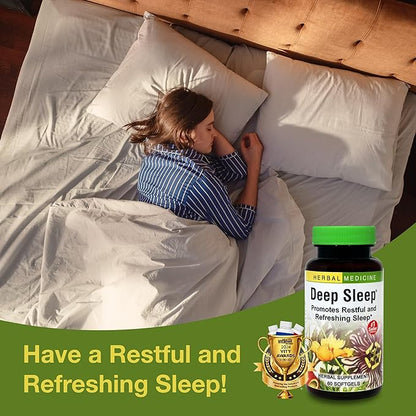 Herbs Etc. Deep Sleep Softgels - Herbal Sleep Support Supplement - Rest & Calming Support with Passionflower, Chamomile & Lemon Balm - 60 Softgels (60 Servings)
