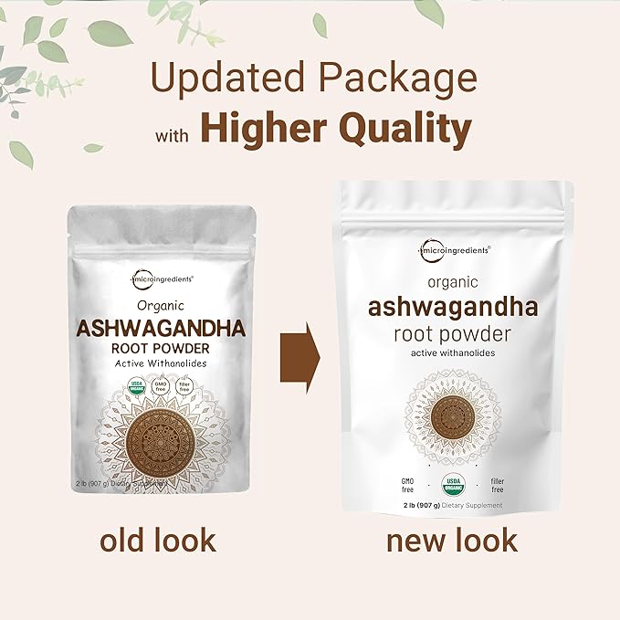 Micro Ingredients Organic Ashwagandha Root Powder | 2 Pound, No Filler, No Additives, Highly Purified | Active Withanolides, Adaptogenic Ayurvedic Herbal Supplements, No GMO, Gluten Free, India Origin