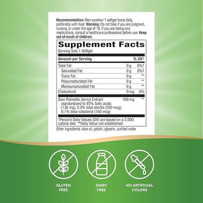 Nature's Way Saw Palmetto Premium Extract, Prostate Health Support for Men*, 160 mg per Serving, 120 Softgels (Packaging May Vary)