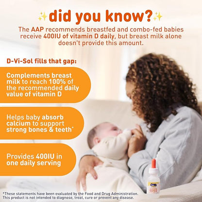 Enfamil Baby Vitamin D-Vi-Sol Vitamin D Liquid Supplement Drops for Infants, Supporting Strong Teeth & bones in Newborn Babies, Easy-to-Use, Gluten-Free, 50 mL Dropper Bottle, Pack of 3