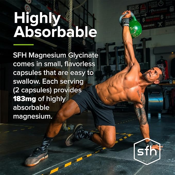 SFH Magnesium Glycinate 183mg - Highly Absorbable for Relaxation, Sleep & Recovery, Gentle on Stomach, Easy-to-Swallow Capsules, 45-Day Supply