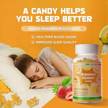 Magnesium Glycinate Gummies 1000mg - Sugar Free Magnesium Potassium Supplement with Vitamin D, B6, CoQ10 for Calm Mood & Sleep Support - 120 Orange Gummies