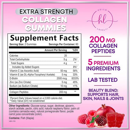Collagen Peptide Gummies for Women with Biotin - Hydrolyzed Collagen for Hair, Skin, Nail, Bone Health & Joint Support - Extra Strength Best Peptides Supplement for Women & Men, Non-GMO - 120 Gummies