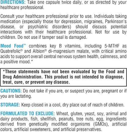 XYMOGEN Mood Food - Nervous System, Relaxation & Mood Support Supplement - Folate, B12, B6 with Magnesium, 5-HTP & GABA Supplement - Vegan & Non-GMO (60 Capsules)