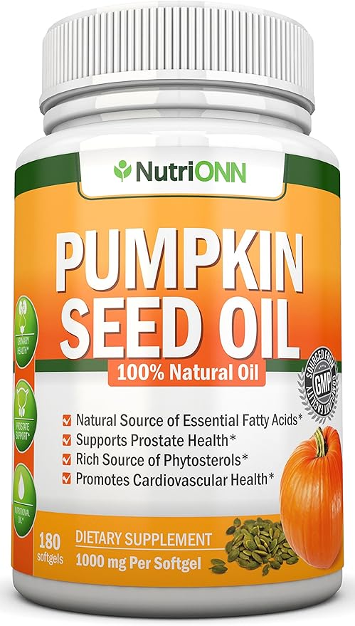 Pumpkin Seed Oil - 1000MG - 180 Softgels - Cold-Pressed Natural Pumpkin Seed Oil - Natural Source of Essential Fatty Acids - Great for Hair Growth, Prostate Health and GI Tract