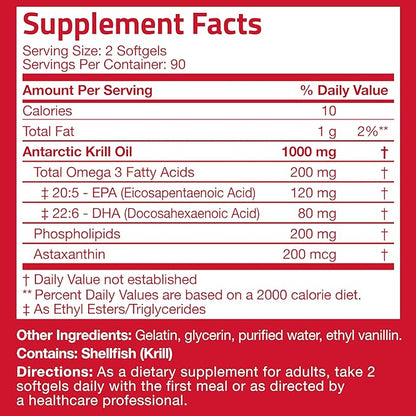Bronson Antarctic Krill Oil 1000 mg with Omega-3s EPA, DHA, Astaxanthin and Phospholipids 180 Softgels